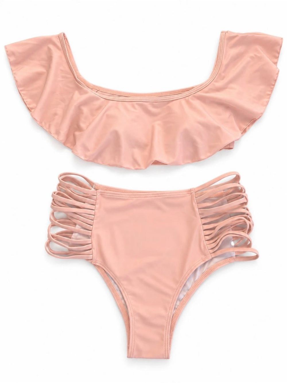 Blush Pink Ruffle High Waist Bikini Set Size L